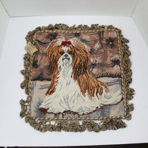 Handcrafted Needlepoint Shih Tzu Dog Tassel Pillow Cover Claws Collection NWT